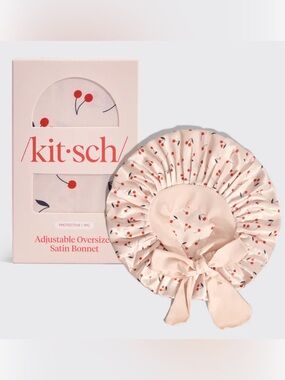 Kitsch Satin Cherry Print  Oversized Adjustable Bonnet 🍒 - NWT